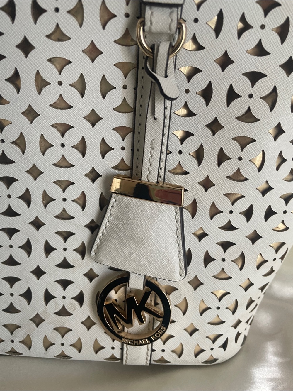 Michael Kors White Laser-Cut Tote with Gold Underlay - Picture 3 of 5